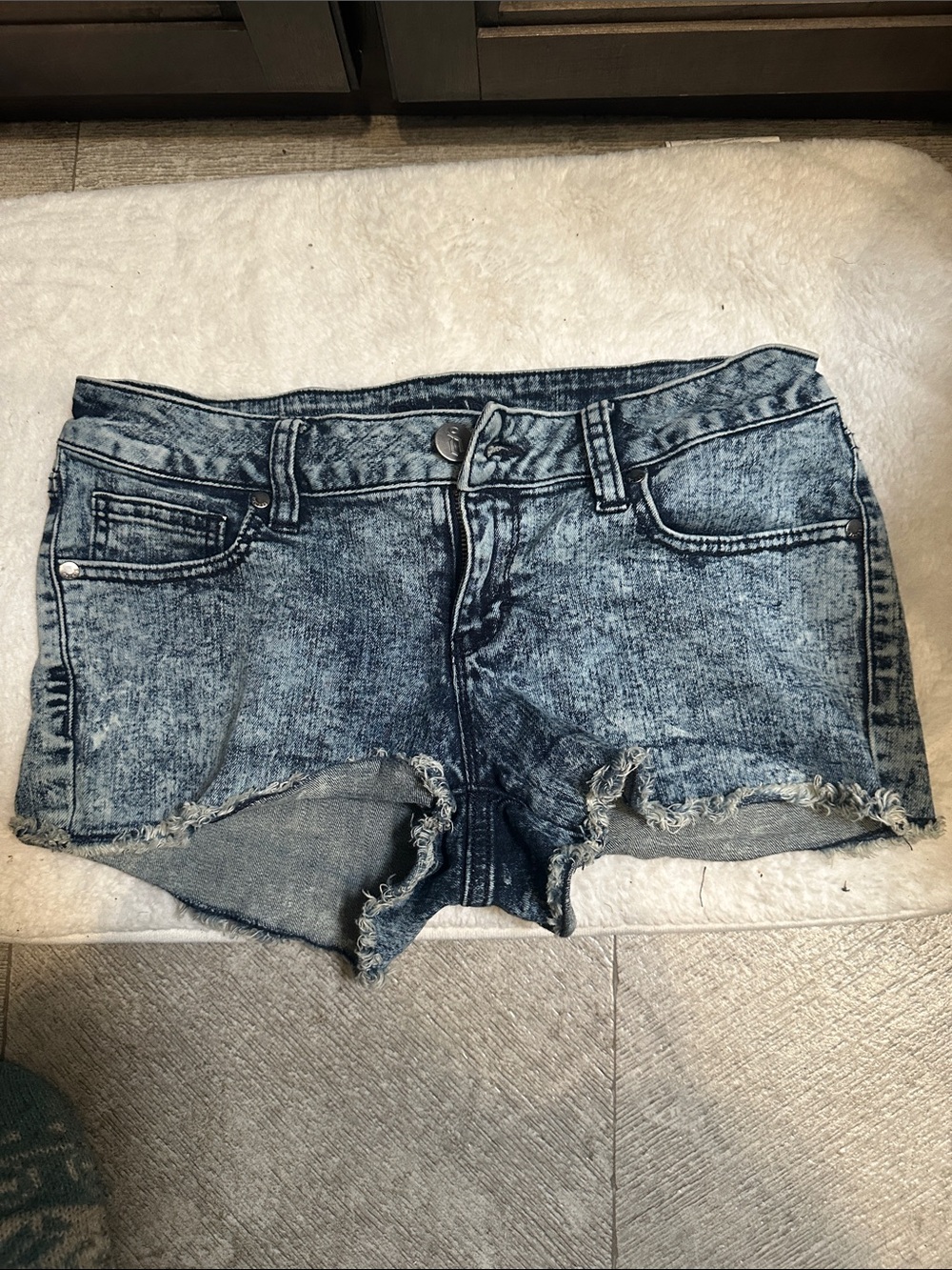 Decree Acid Wash Blue Denim Cutoff Shorts
